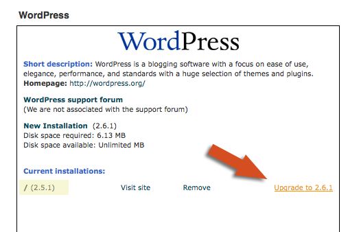 Upgrade WordPress to 2.6.1